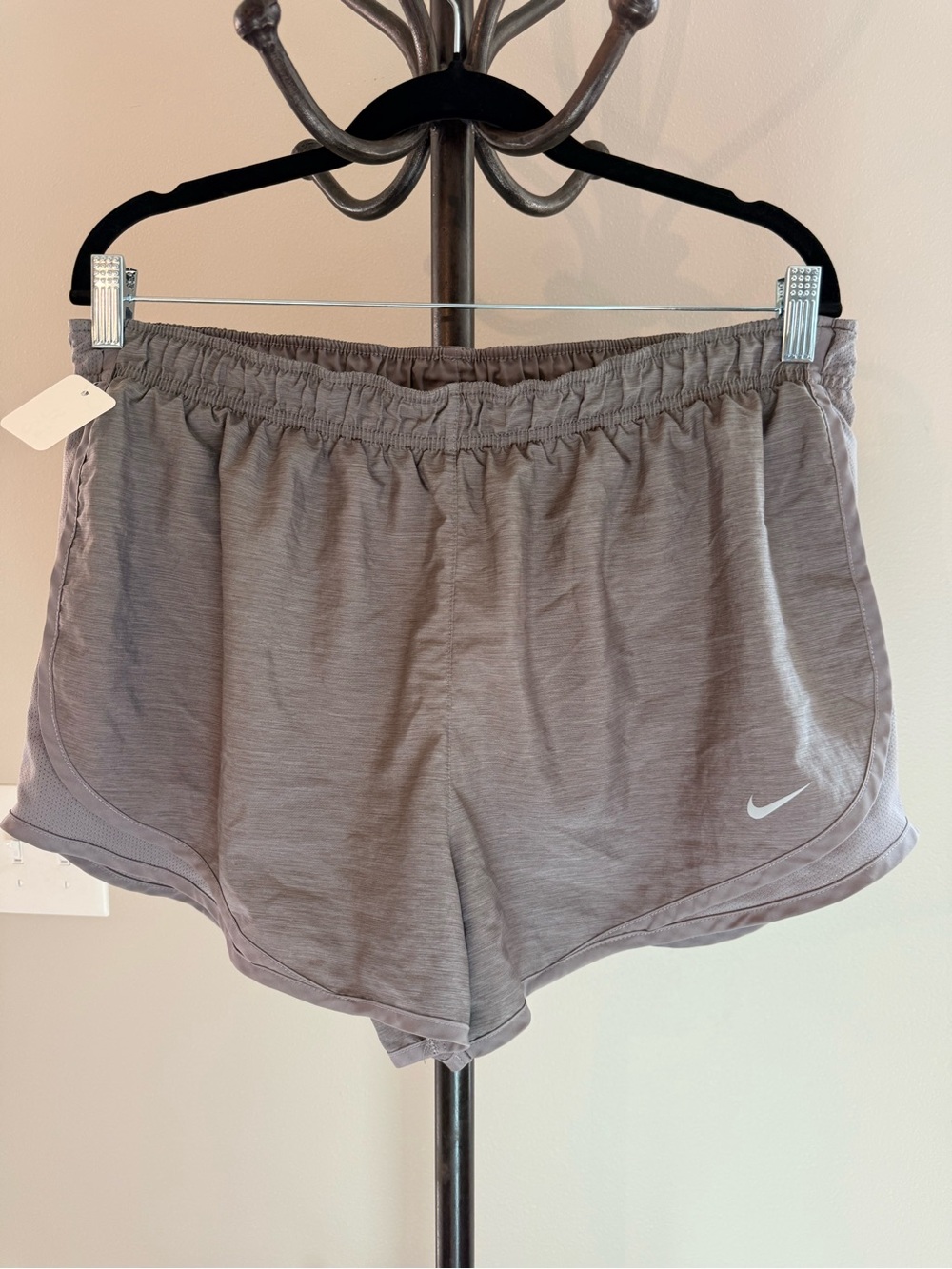 Nike Women's Light Gray Athletic Running Shorts with Swoosh